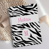 Roze Zwart Witte Zebra Dier Trendy Monogram Planner