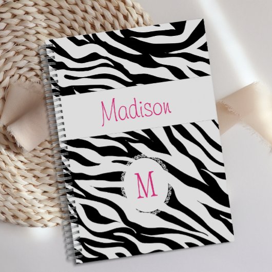 Roze Zwart Witte Zebra Dier Trendy Monogram Planner
