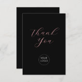 Roze Zwart Zakelijk Logo Script Dank u Informatiekaartje (Voorkant / Achterkant)