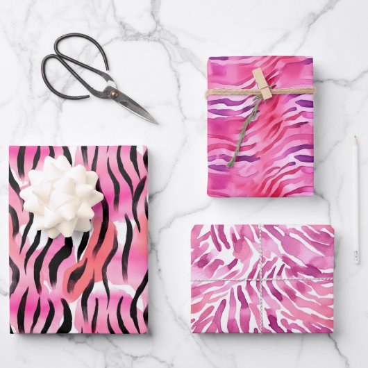 Roze Zwart Zebra Dierenprint Inpakpapier Vel (Voorkant)