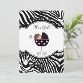 Roze Zwart Zebra Meisje Baby Shower Uitnodigingen (Staand voorkant)