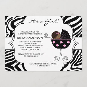 Roze Zwart Zebra Meisje Baby Shower Uitnodigingen