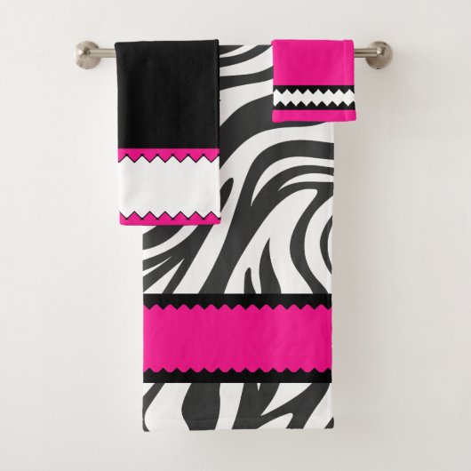 Roze, Zwart & Zebra print Handdoek Set (Insitu)