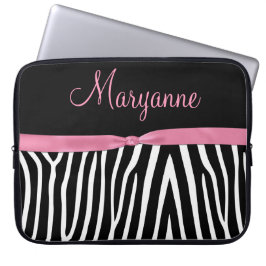 Roze zwart Zebra roze monogram lint Laptop Sleeve