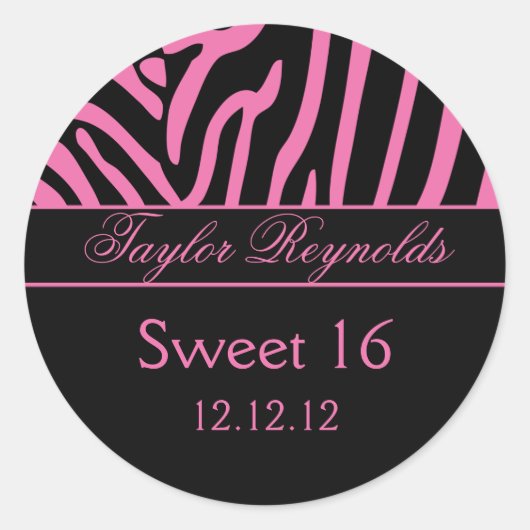 Roze Zwart Zebra Sweet 16 Sticker (Voorkant)
