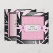 Roze Zwart Zebra Sweet 16 Verjaardagsfeestje Kaart (Voorkant / Achterkant)