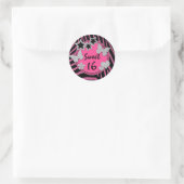 Roze Zwart Zilver FAUX Glitter Sweet 16 Sticker (Tas)