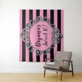 Roze Zwart Zilver Gestreepte Verjaardagsfeest Acht Wandkleed (In situ)