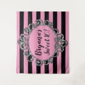 Roze Zwart Zilver Gestreepte Verjaardagsfeest Acht Wandkleed (Voorkant)