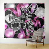 Roze Zwart Zilver Glitter Sweet 16 Feest Achtergro Wandkleed (In Situ (horizontaal))