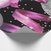 Roze Zwart Zilver Glitter Sweet 16 Verjaardagsfees Cadeaupapier (Hoek)