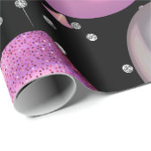 Roze Zwart Zilver Glitter Sweet 16 Verjaardagsfees Cadeaupapier (Rol Hoek)