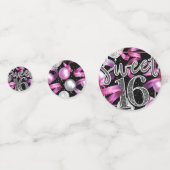 Roze Zwart Zilver Glitter Sweet 16 Verjaardagsfees Confetti (Voorkanten)