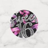 Roze Zwart Zilver Glitter Sweet 16 Verjaardagsfees Confetti (Kleine voorkant)