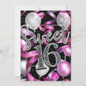 Roze Zwart Zilver Glitter Sweet 16 Verjaardagsfees Kaart (Voorkant)