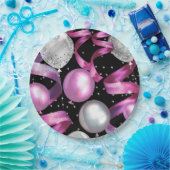 Roze Zwart Zilver Glitter Sweet 16 Verjaardagsfees Papieren Bordje (Feest)