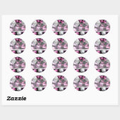 Roze Zwart Zilver Glitter Sweet 16 Verjaardagsfees Ronde Sticker (Vel)