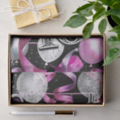 Roze Zwart Zilver Glitter Sweet 16 Verjaardagsfees Tissuepapier (Geschenk)