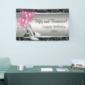 Roze Zwart Zilver Hoge Hak Schoen Verjaardagsfeest Spandoek (Beurs)