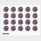 Roze Zwart Zilver Nep Glitter Uitzicht Zoete 16 Ronde Sticker (Vel)