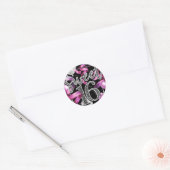 Roze Zwart Zilver Nep Glitter Uitzicht Zoete 16 Ronde Sticker (Envelop)