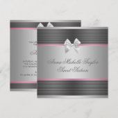 Roze Zwart Zilver Sweet 16 Verjaardagsfeest Kaart (Voorkant / Achterkant)