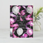 Roze Zwart Zilveren Glitter 13e verjaardag Foto Kaart (Staand voorkant)