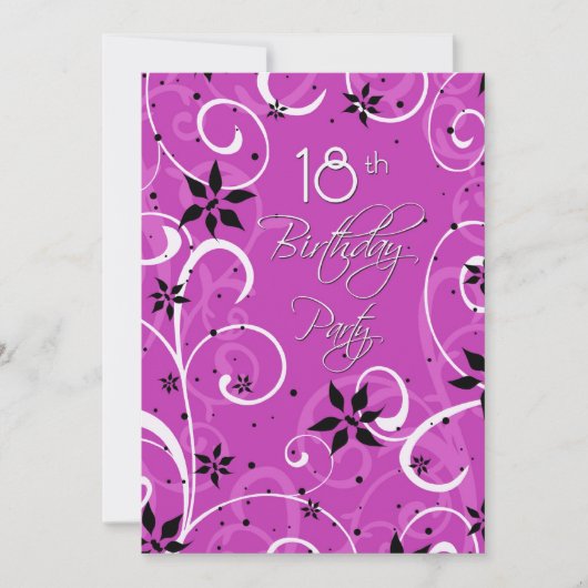 Roze zwarte 18e Birthday Party Invitation Card Kaart (Voorkant)