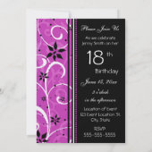 Roze zwarte 18e Birthday Party Invitation Card Kaart (Achterkant)