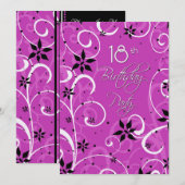 Roze zwarte 18e Birthday Party Invitation Card Kaart (Voorkant / Achterkant)