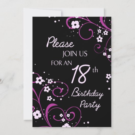 Roze zwarte 18e Birthday Party Invitation Card Kaart (Voorkant)