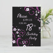 Roze zwarte 18e Birthday Party Invitation Card Kaart (Staand voorkant)