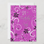 Roze zwarte 21e Birthday Party Invitation Card Kaart (Voorkant)
