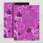 Roze zwarte 21e Birthday Party Invitation Card Kaart (Voorkant / Achterkant)