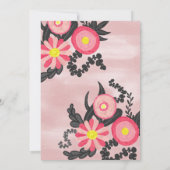 Roze Zwarte Acryl Bloemige Aquarel Quinceañera Kaart (Achterkant)