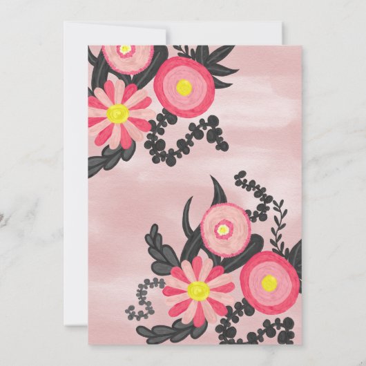 Roze Zwarte Acryl Bloemige Aquarel Quinceañera Kaart (Achterkant)