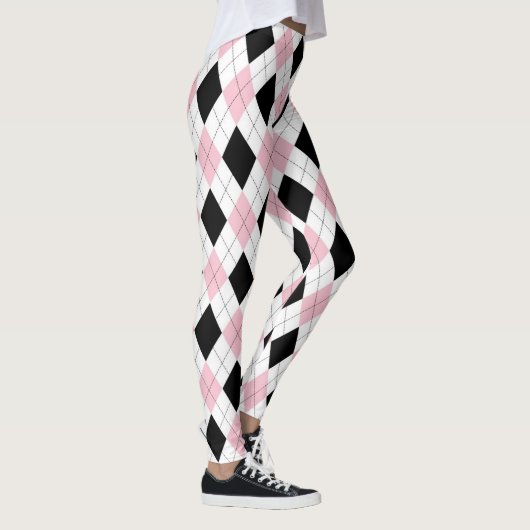 Roze Zwarte Argyle Meisje Patroon Trendy Modieus Leggings (Rechts)