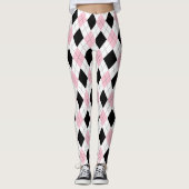 Roze Zwarte Argyle Meisje Patroon Trendy Modieus Leggings (Voorkant)