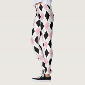 Roze Zwarte Argyle Meisje Patroon Trendy Modieus Leggings (Links)