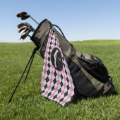 Roze zwarte argyle Silhouette Golfer Monogram Golfhanddoek (Groen)