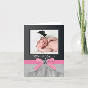 Roze Zwarte Baby Foto Dankkaartjes Bedankkaart