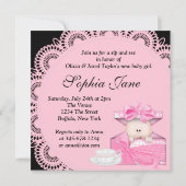 Roze Zwarte Baby Girl Sip & Zie Uitnodigingen (Achterkant)