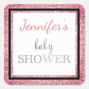 Roze zwarte Baby shower Vierkante Sticker