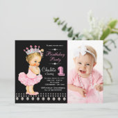 Roze Zwarte Ballerina Prinses Meisje Verjaardagsfe Kaart (Staand voorkant)