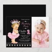 Roze Zwarte Ballerina Prinses Meisje Verjaardagsfe Kaart (Voorkant / Achterkant)