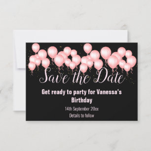 ROZE ZWARTE BALLON SAVE THE DATE RSVP KAARTJE