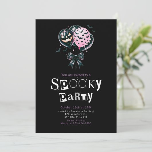 Roze zwarte ballonnen Moderne minimalistische Hall Kaart (Staand voorkant)