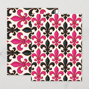 Roze Zwarte Barok Fleur-de-lis Patroon Ontwerp Briefkaart