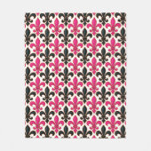 Roze Zwarte Barok Fleur-de-lis Patroon Ontwerp Fleece Deken (Voorkant)