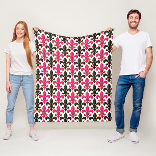 Roze Zwarte Barok Fleur-de-lis Patroon Ontwerp Fleece Deken